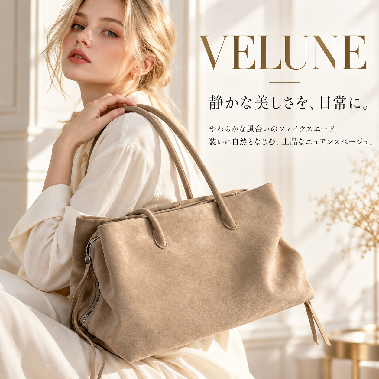 VELUNE ベージュトートのブランドビジュアル